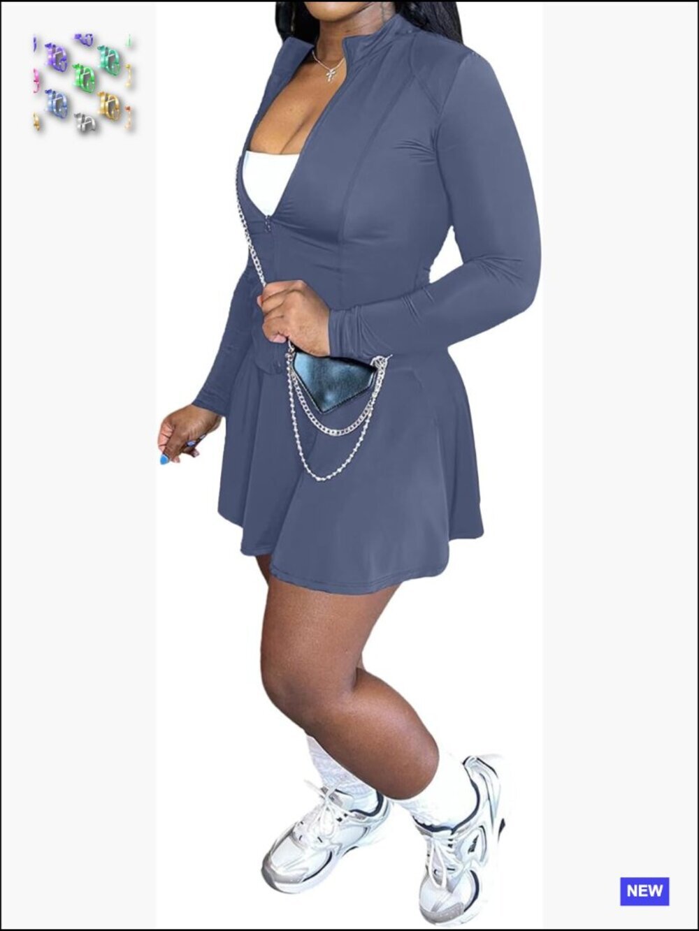 Two Piece Skirt Set Long Sleeve Zip Up Jacket Pleated Mini Skort Athletic Golf